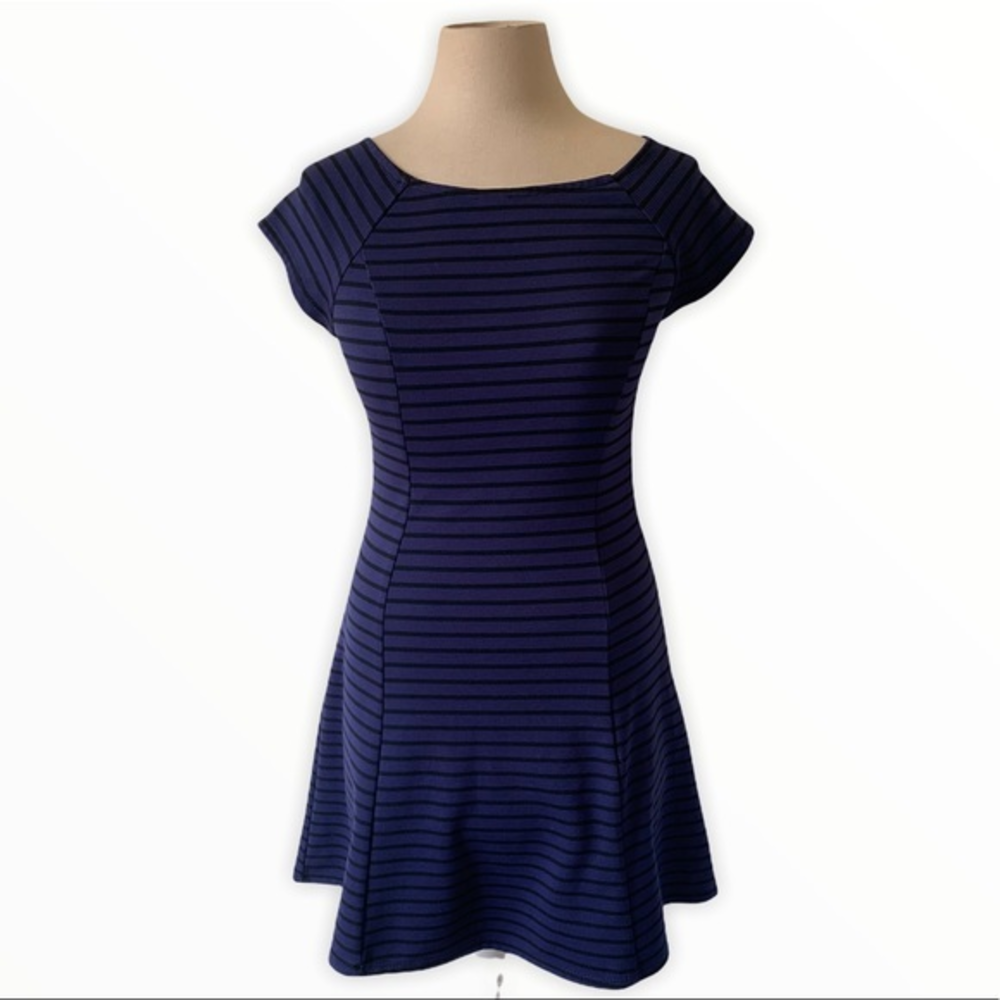 Socialite blue and black striped skater dress